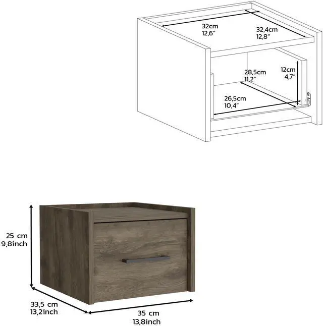Alt view image 7 of 7 - Floating Nightstand, Space-Saving Design with Handy Drawer and Surface, Dark Brown