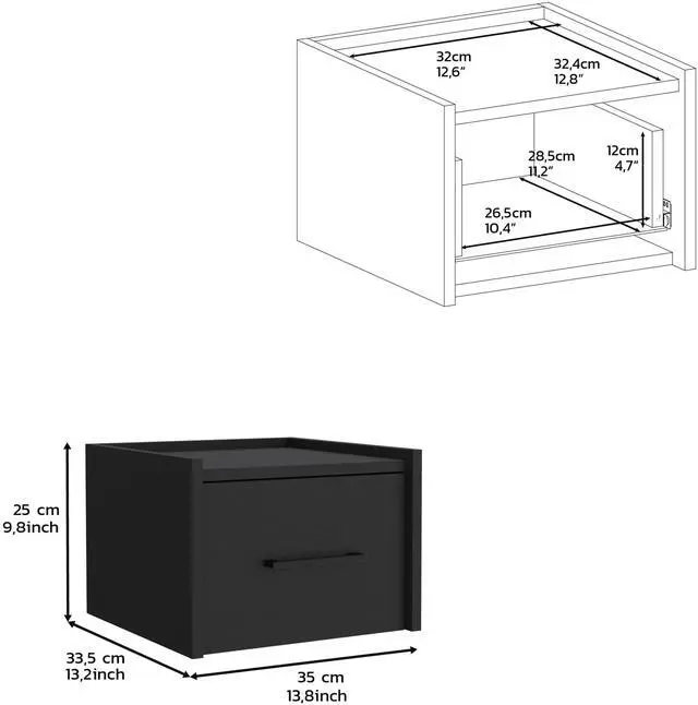 Alt view image 7 of 7 - Floating Nightstand, Space-Saving Design with Handy Drawer and Surface, Black