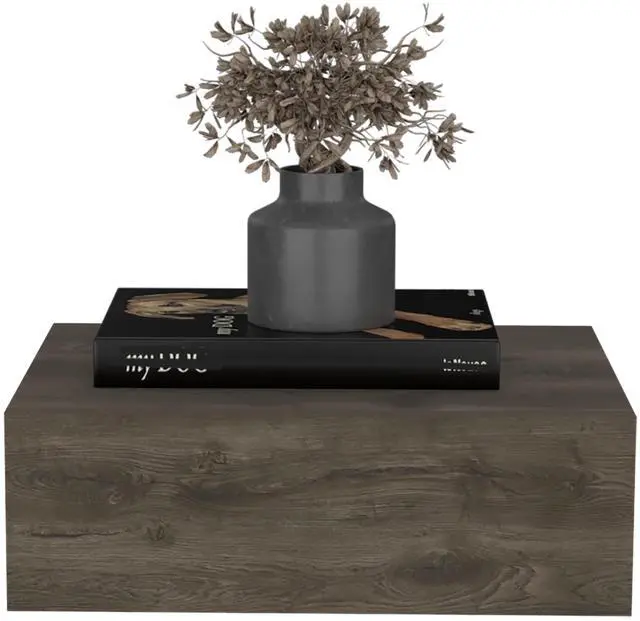 Alt view image 5 of 7 - Floating Nightstand 5"H, Modern Wall-Mounted Bedside Shelf with Drawer, Dark Brown