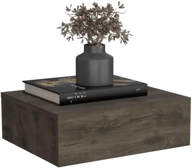 Alt view image 6 of 7 - Floating Nightstand 5"H, Modern Wall-Mounted Bedside Shelf with Drawer, Dark Brown