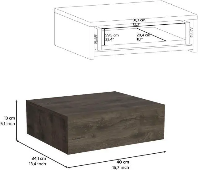 Alt view image 7 of 7 - Floating Nightstand 5"H, Modern Wall-Mounted Bedside Shelf with Drawer, Dark Brown