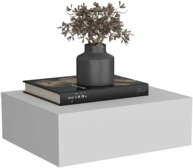 Alt view image 5 of 7 - Floating Nightstand 5"H, Modern Wall-Mounted Bedside Shelf with Drawer, White
