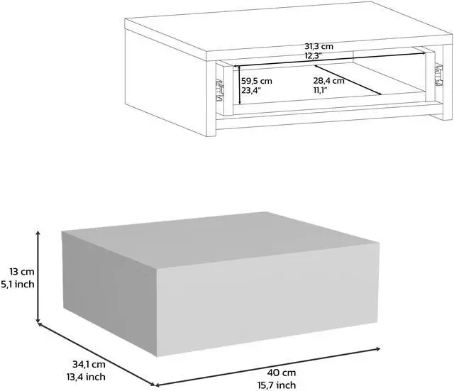 Alt view image 7 of 7 - Floating Nightstand 5"H, Modern Wall-Mounted Bedside Shelf with Drawer, White