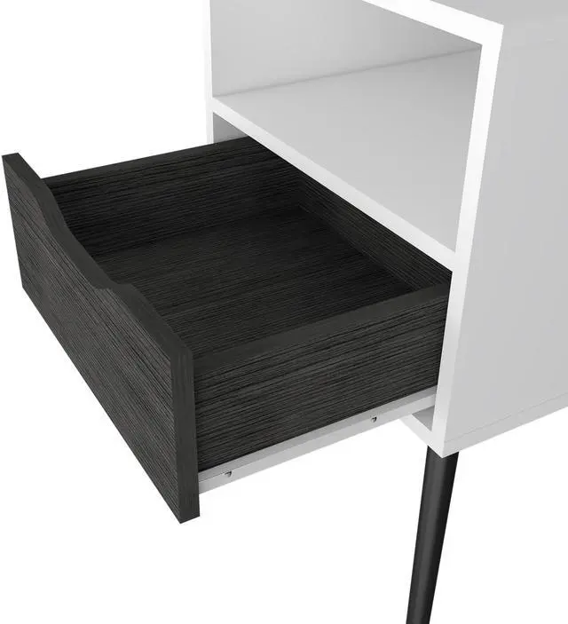 Alt view image 6 of 7 - Nightstand  Fugaz, Open Shelf, Single Drawer, Smokey Oak / White Finish