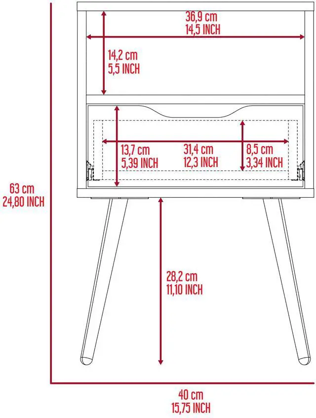 Alt view image 4 of 7 - Nightstand  Fugaz, Open Shelf, Single Drawer, Smokey Oak / White Finish