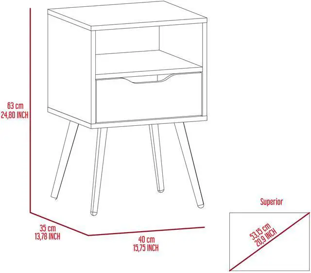Alt view image 3 of 7 - Nightstand  Fugaz, Open Shelf, Single Drawer, Smokey Oak / White Finish