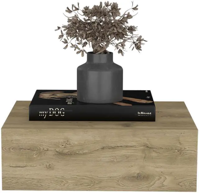 Alt view image 5 of 7 - Floating Nightstand 5"H, Modern Wall-Mounted Bedside Shelf with Drawer, Macadamia