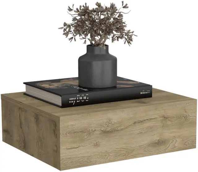 Alt view image 6 of 7 - Floating Nightstand 5"H, Modern Wall-Mounted Bedside Shelf with Drawer, Macadamia