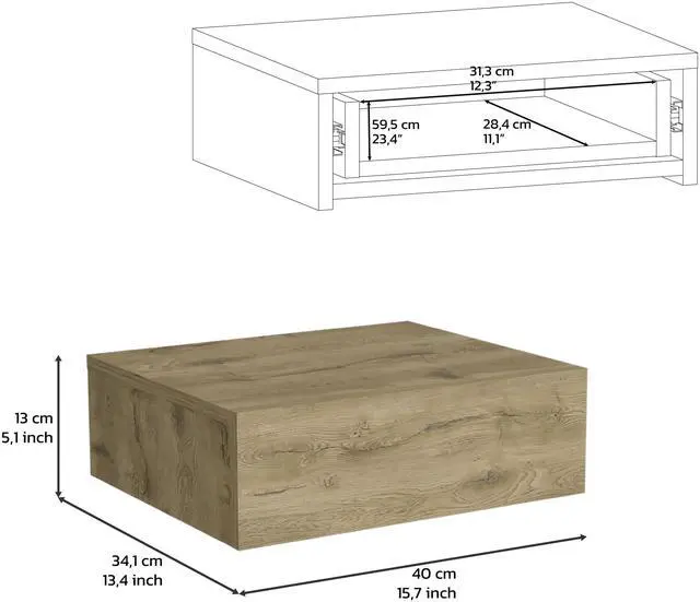 Alt view image 7 of 7 - Floating Nightstand 5"H, Modern Wall-Mounted Bedside Shelf with Drawer, Macadamia