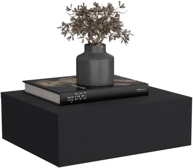 Alt view image 6 of 7 - Floating Nightstand 5"H, Modern Wall-Mounted Bedside Shelf with Drawer, Black