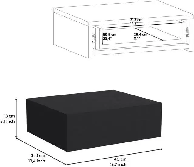 Alt view image 7 of 7 - Floating Nightstand 5"H, Modern Wall-Mounted Bedside Shelf with Drawer, Black