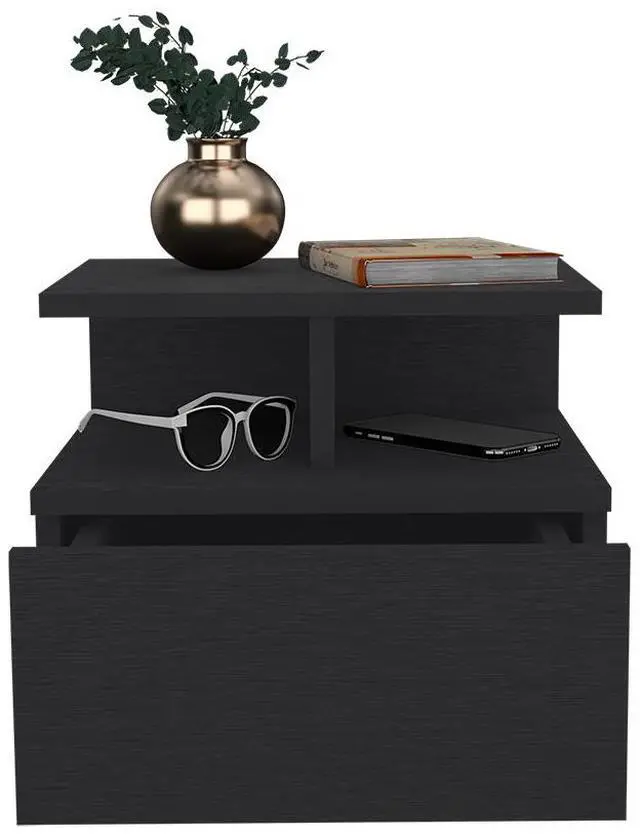 Alt view image 4 of 7 - Floating Nightstand Flopini, One Drawer, Black Wengue Finish
