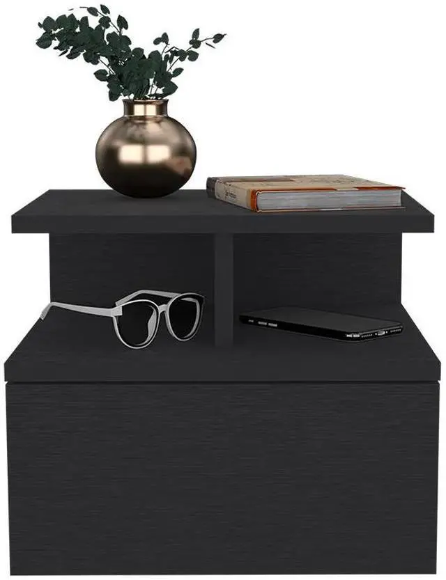 Alt view image 5 of 7 - Floating Nightstand Flopini, One Drawer, Black Wengue Finish