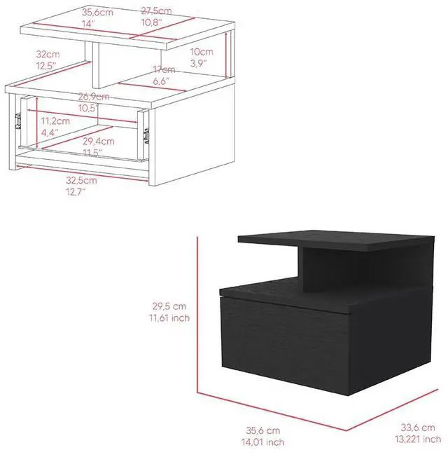 Alt view image 7 of 7 - Floating Nightstand Flopini, One Drawer, Black Wengue Finish