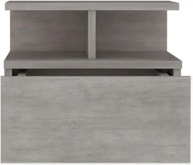 Alt view image 4 of 7 - Floating Nightstand 12"H, Wall Mounted with Single Drawer and 2-Tier Shelf, Concrete Gray