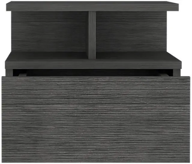Alt view image 4 of 7 - Floating Nightstand 12"H, Wall Mounted with Single Drawer and 2-Tier Shelf, Smokey Oak