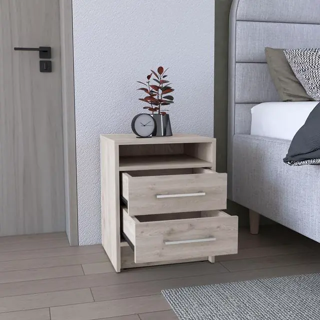 Alt view image 5 of 7 - Eter Nightstand , End Table, Side Table Superior Top, Two Drawers -Light Gray