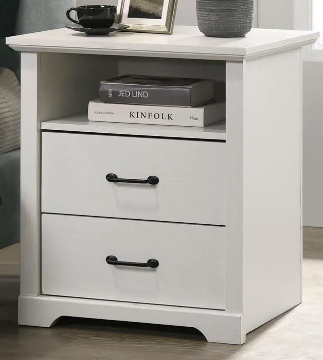 Alt view image 2 of 7 - Elara 22"W White 2-Drawer Nightstand Bedside Table with USB charging  Ports