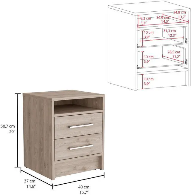 Alt view image 3 of 7 - Eter Nightstand , End Table, Side Table Superior Top, Two Drawers -Light Gray