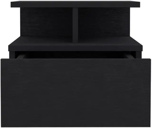 Alt view image 3 of 7 - Floating Nightstand 12"H, Wall Mounted with Single Drawer and 2-Tier Shelf, Black