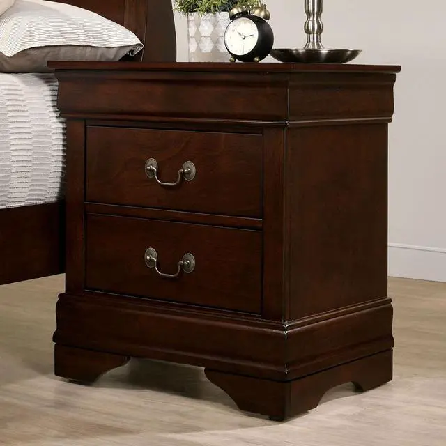 Main image of 1pc Nightstand Cherry Finish Louis Philippe Solid wood English Dovetail Construction Antique Nickle Hanging Pulls