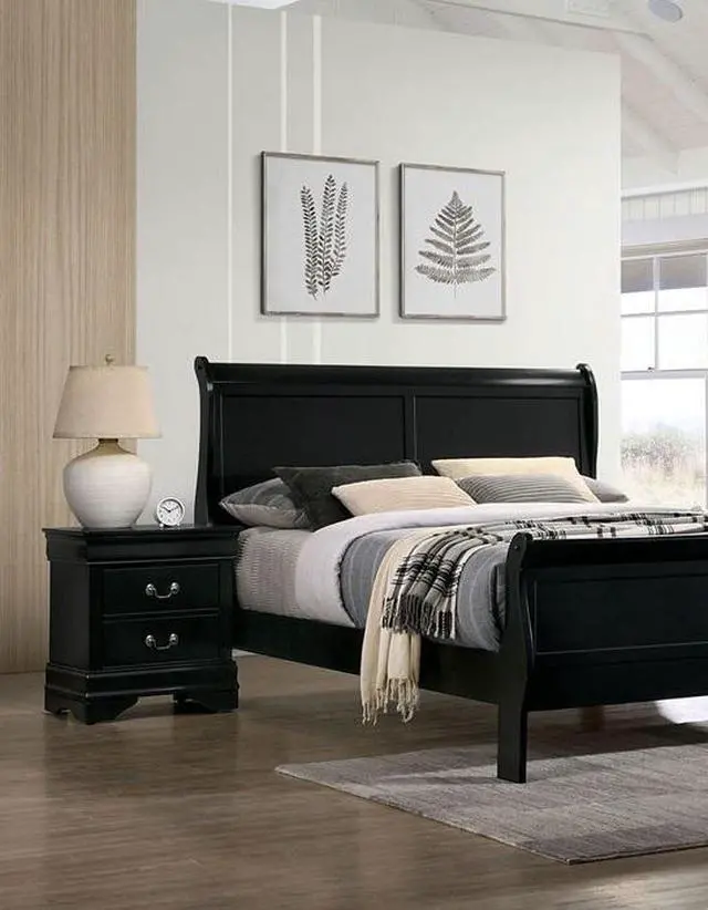 Alt view image 7 of 7 - 1pc Nightstand Black Louis Philippe Solid wood English Dovetail Construction Antique Nickle Hanging Pulls