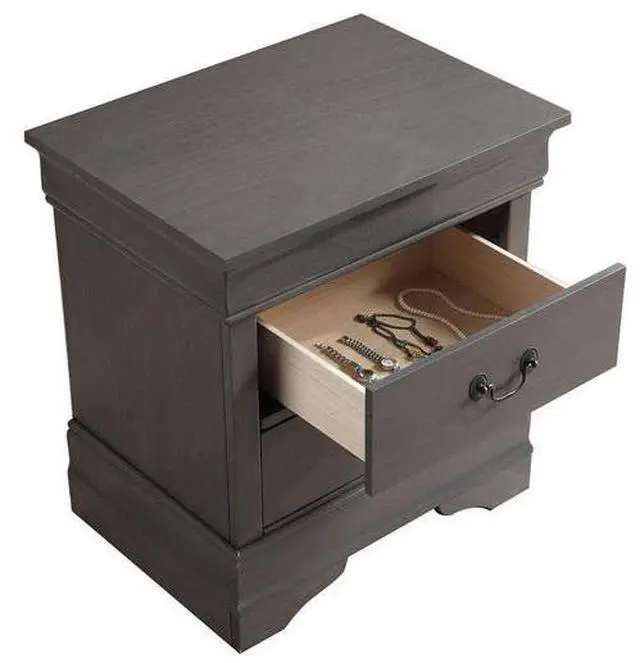 Alt view image 4 of 7 - 1pc Nightstand Gray Louis Philippe Solid wood English Dovetail Construction Antique Nickle Hanging Pulls