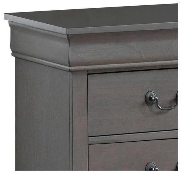 Alt view image 6 of 7 - 1pc Nightstand Gray Louis Philippe Solid wood English Dovetail Construction Antique Nickle Hanging Pulls