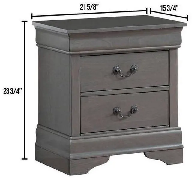 Alt view image 7 of 7 - 1pc Nightstand Gray Louis Philippe Solid wood English Dovetail Construction Antique Nickle Hanging Pulls
