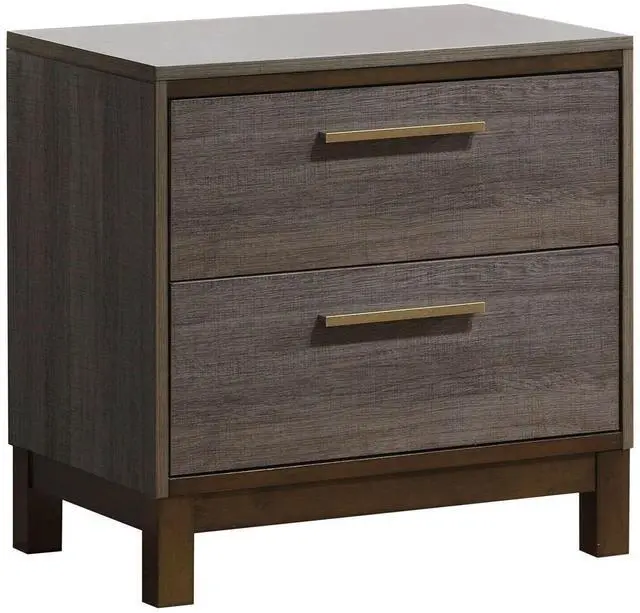 Alt view image 2 of 7 - Contemporary 1pc Nightstand Two Tone Antique Gray Bedroom Furniture Nightstand Center Metal Glides Brass Bar Pulls