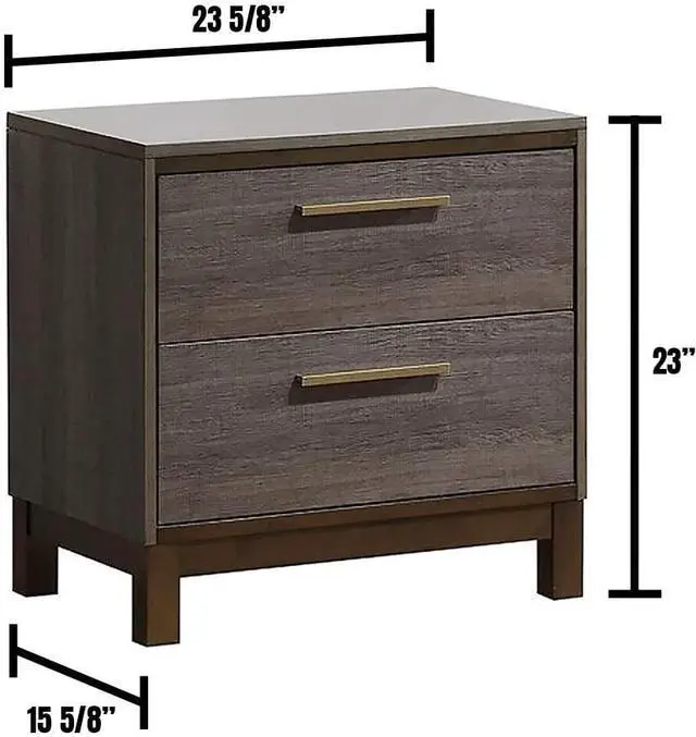 Alt view image 5 of 7 - Contemporary 1pc Nightstand Two Tone Antique Gray Bedroom Furniture Nightstand Center Metal Glides Brass Bar Pulls