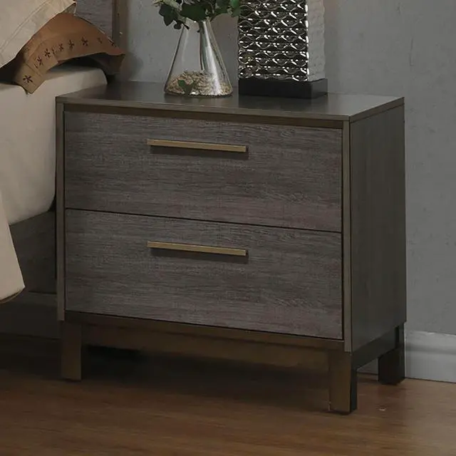 Main image of Contemporary 1pc Nightstand Two Tone Antique Gray Bedroom Furniture Nightstand Center Metal Glides Brass Bar Pulls