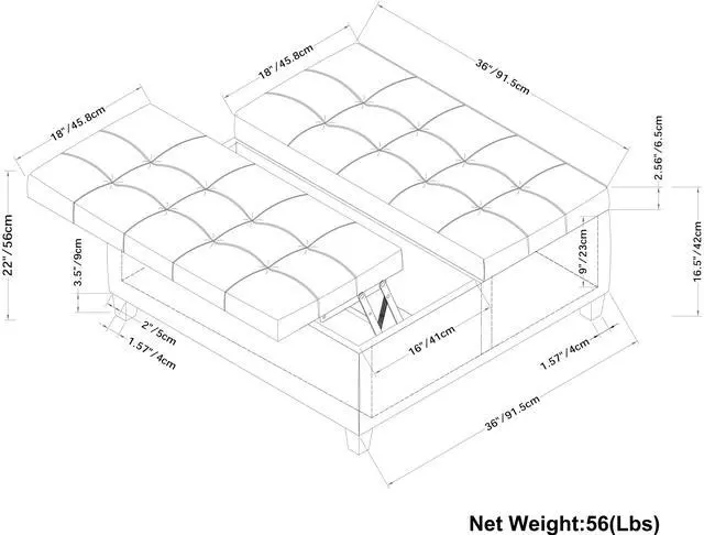 Alt view image 7 of 7 - Harrison - Coffee Table Storage Ottoman - Crimson Red