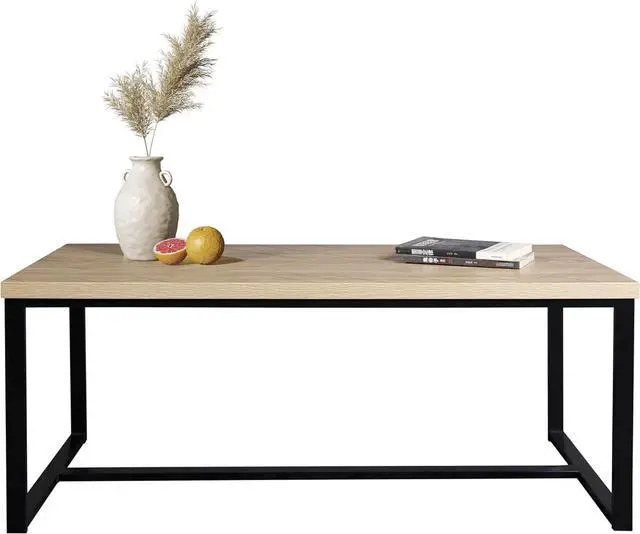 Main image of Bali Coastal Modern Coffee Table Natural Wood Top with Black Metal Legs