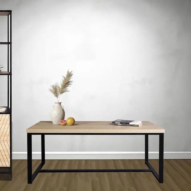 Alt view image 2 of 5 - Bali Coastal Modern Coffee Table Natural Wood Top with Black Metal Legs