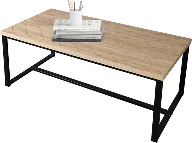 Alt view image 3 of 5 - Bali Coastal Modern Coffee Table Natural Wood Top with Black Metal Legs