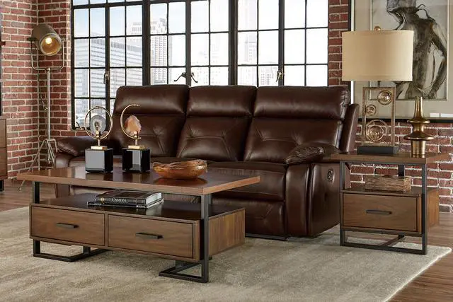 Alt view image 6 of 6 - Contemporary Design Unique Frame 1pc Coffee Table with Drawers Walnut Finish Wood and Rustic Black Metal Finish Living Room Furniture