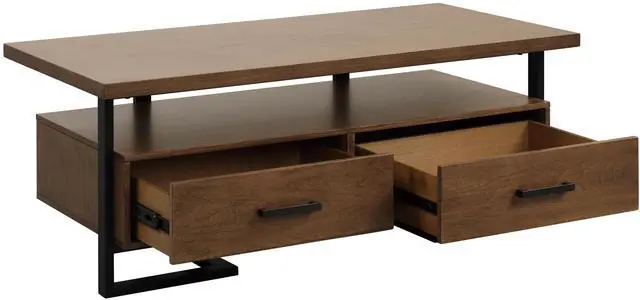 Alt view image 3 of 6 - Contemporary Design Unique Frame 1pc Coffee Table with Drawers Walnut Finish Wood and Rustic Black Metal Finish Living Room Furniture
