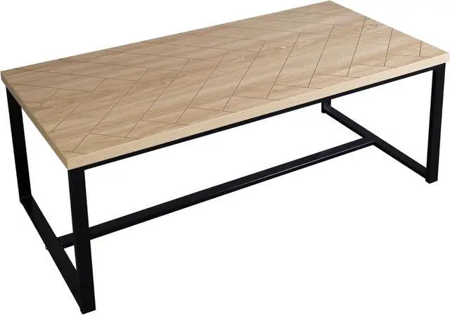 Alt view image 5 of 5 - Bali Coastal Modern Coffee Table Natural Wood Top with Black Metal Legs
