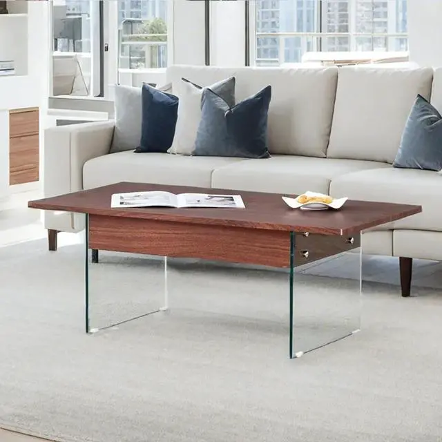 Alt view image 3 of 7 - 43.3-inch coffee table with lifting function (with storage space) - Combining walnut wood grain with tempered glass (capable of supporting 300 pounds)  Space-saving design, multiple color options