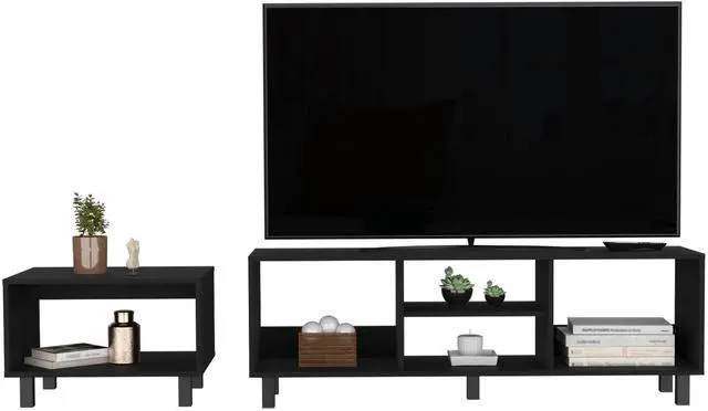 Alt view image 5 of 7 - Eclipse Living Room Duo Set with TV Stand And Coffee Table with Steel Accents