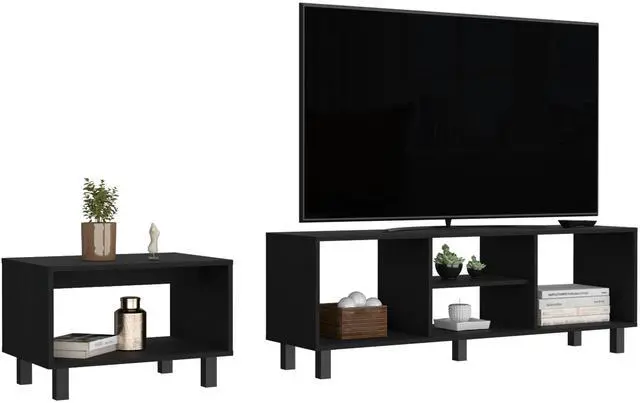 Alt view image 7 of 7 - Eclipse Living Room Duo Set with TV Stand And Coffee Table with Steel Accents