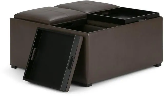 Alt view image 7 of 7 - Avalon - Square Coffee Table Storage Ottoman - Chocolate Brown