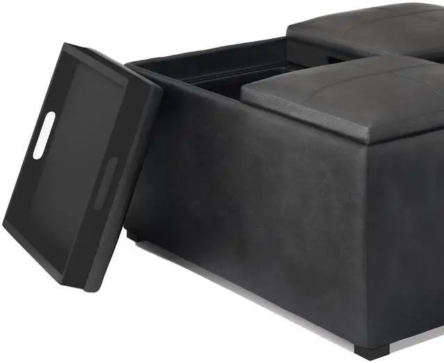 Alt view image 3 of 7 - Avalon - Square Coffee Table Storage Ottoman - Distressed Black