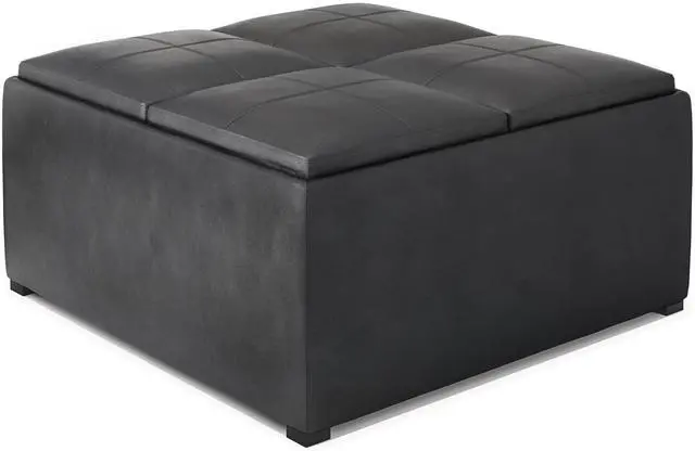 Main image of Avalon - Square Coffee Table Storage Ottoman - Distressed Black