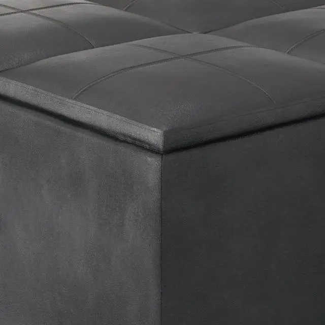 Alt view image 2 of 7 - Avalon - Square Coffee Table Storage Ottoman - Distressed Black