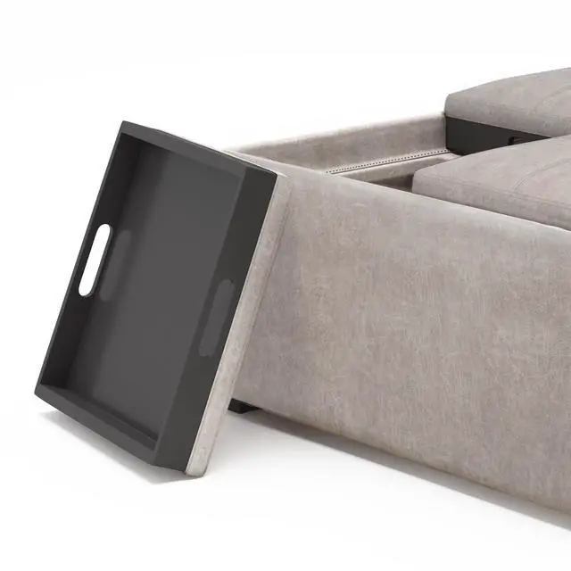 Alt view image 2 of 7 - Avalon - Square Coffee Table Storage Ottoman - Distressed Grey Taupe