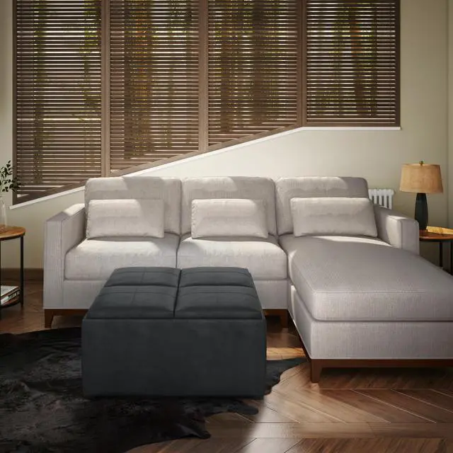 Alt view image 7 of 7 - Avalon - Square Coffee Table Storage Ottoman - Distressed Black