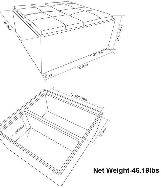 Alt view image 6 of 7 - Avalon - Square Coffee Table Storage Ottoman - Distressed Black