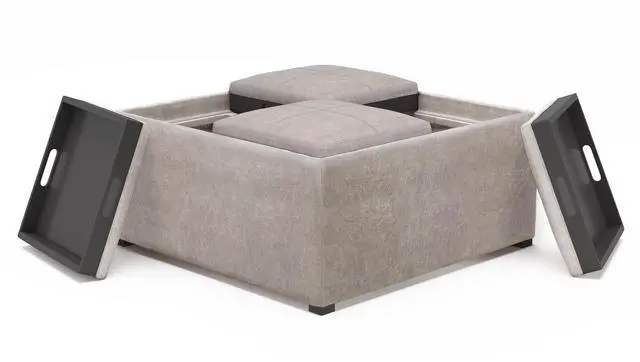 Alt view image 5 of 7 - Avalon - Square Coffee Table Storage Ottoman - Distressed Grey Taupe